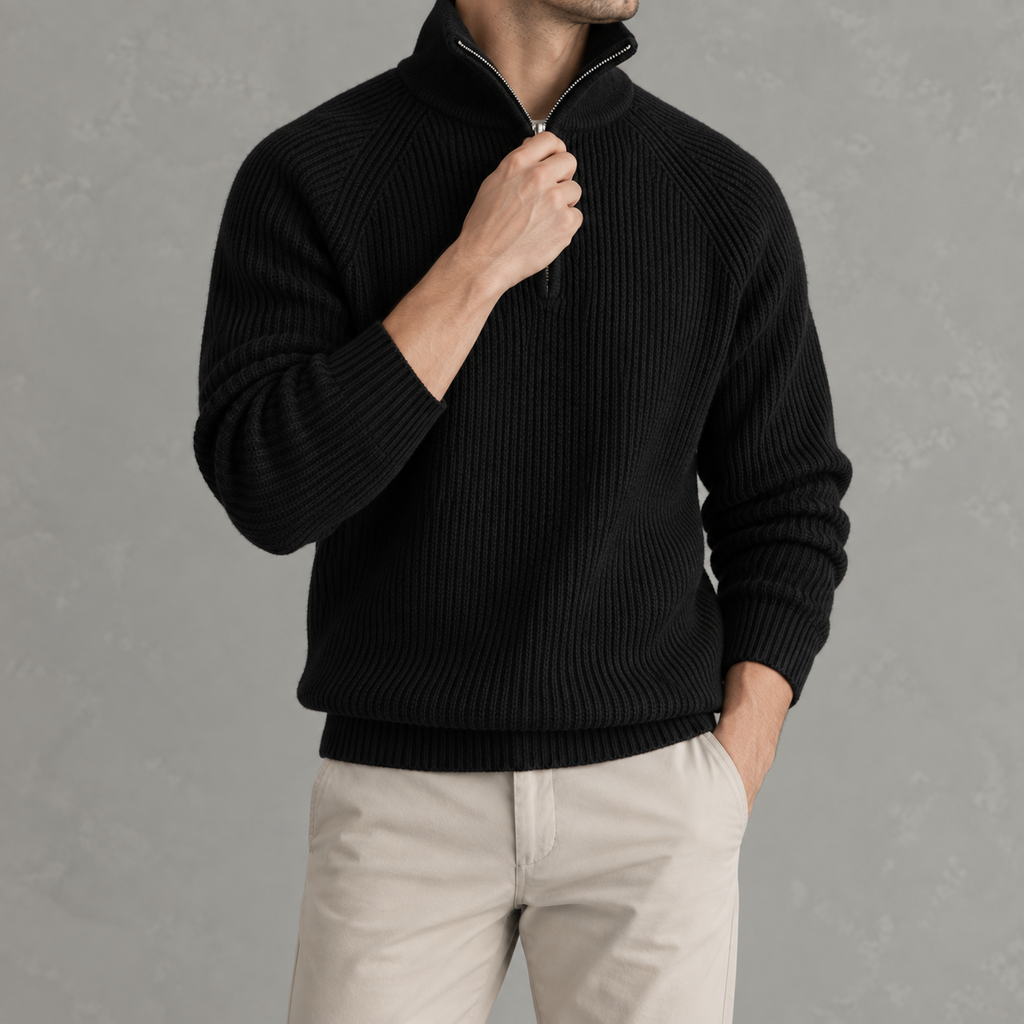 Men’s Quarter Zip Jumper – Slim Fit Soft Long Sleeve Base Layer Pullover