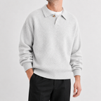 Men’s Polo Jumper – Relaxed Fit Knitted Pullover with Single Button Collar