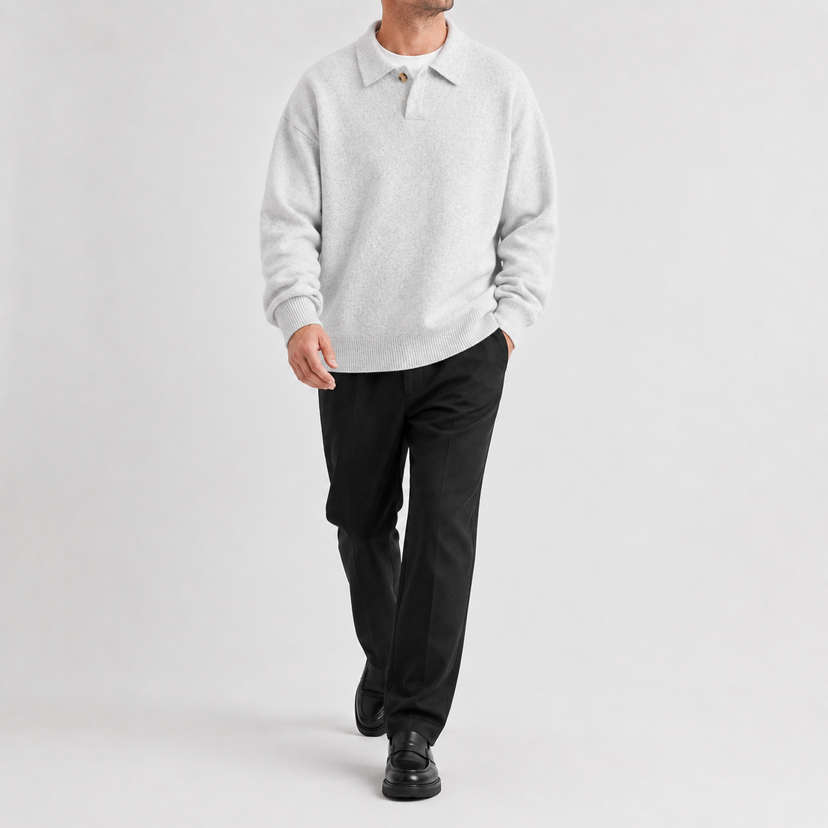 Men’s Polo Jumper – Relaxed Fit Knitted Pullover with Single Button Collar