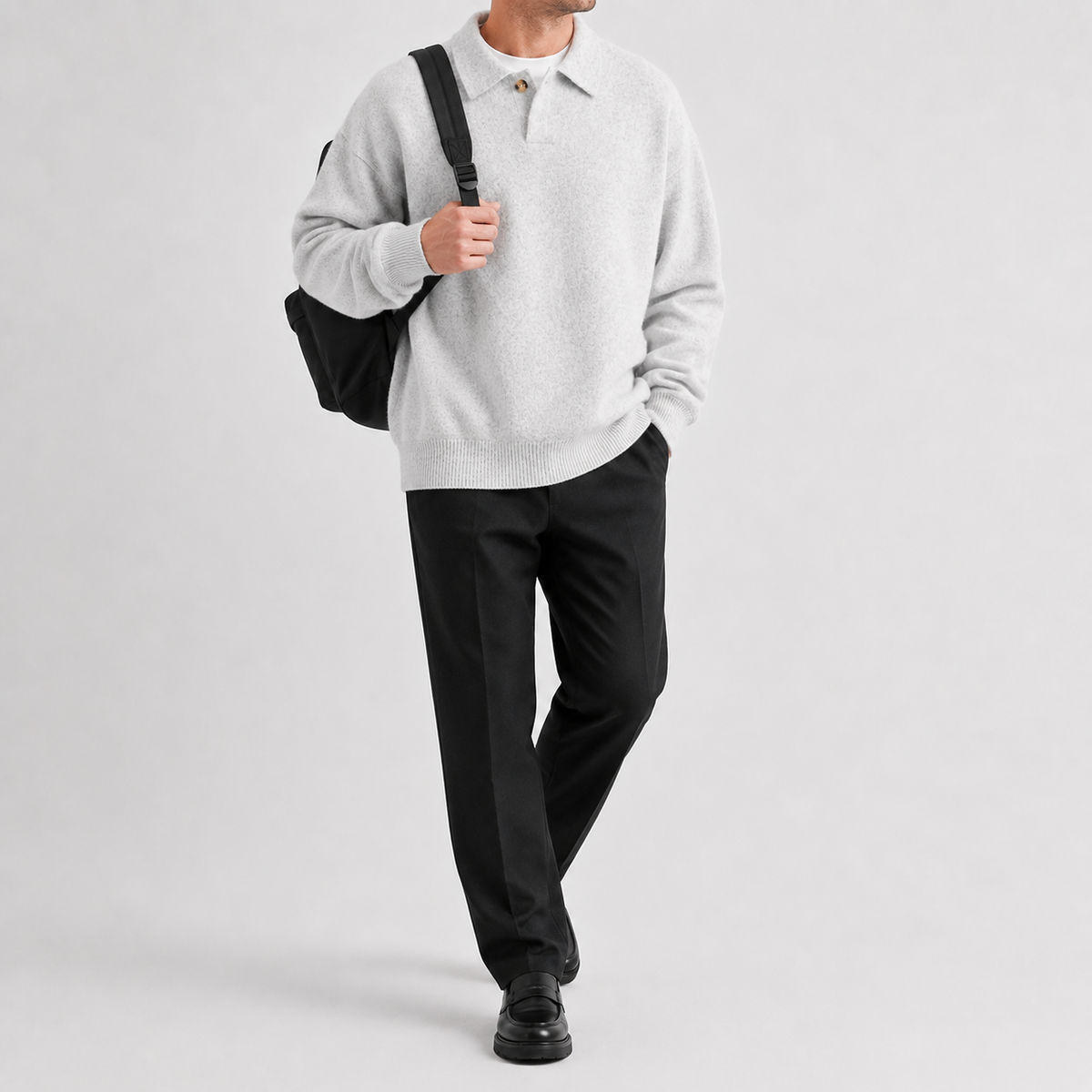 Men’s Polo Jumper – Relaxed Fit Knitted Pullover with Single Button Collar