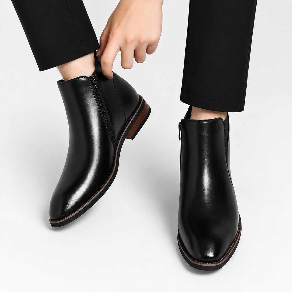 Men’s Chelsea Boots – Retro Leather Ankle Boots with Elastic Side Panels