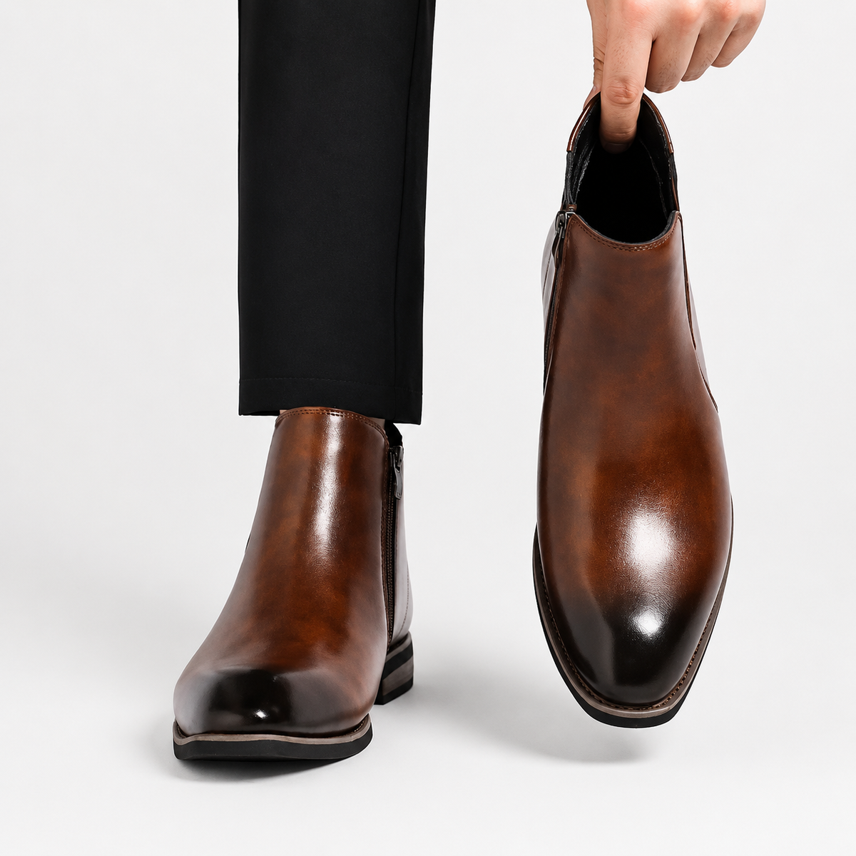 Men’s Chelsea Boots – Retro Leather Ankle Boots with Elastic Side Panels