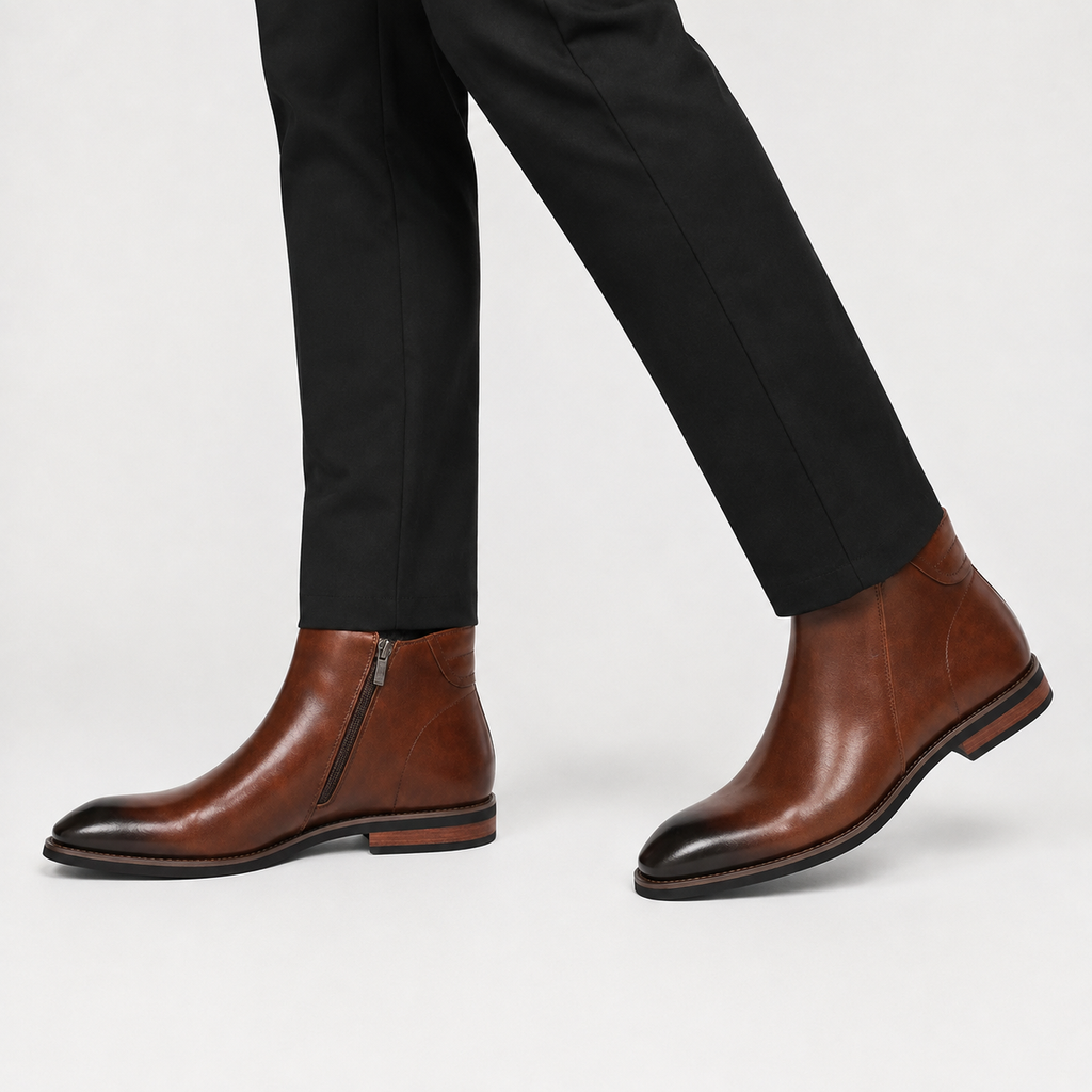 Men’s Chelsea Boots – Retro Leather Ankle Boots with Elastic Side Panels