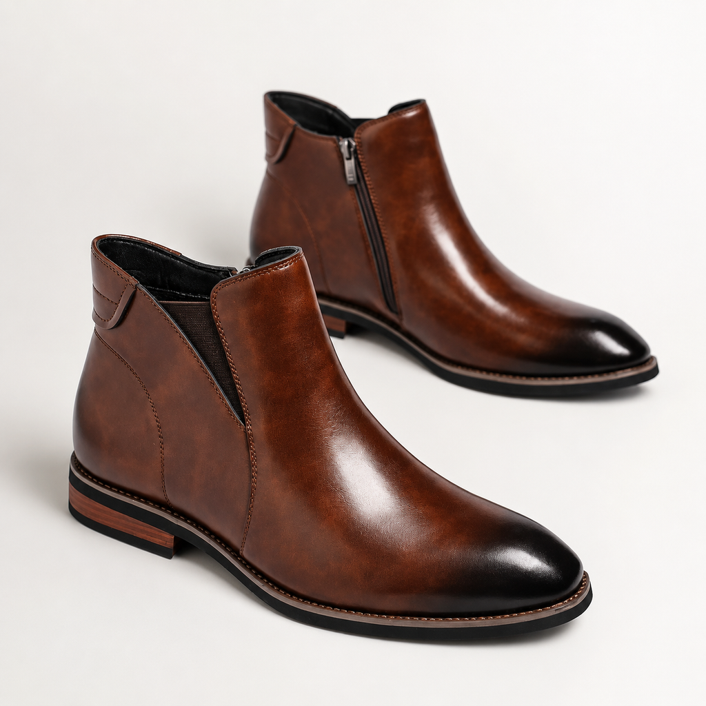 Men’s Chelsea Boots – Retro Leather Ankle Boots with Elastic Side Panels