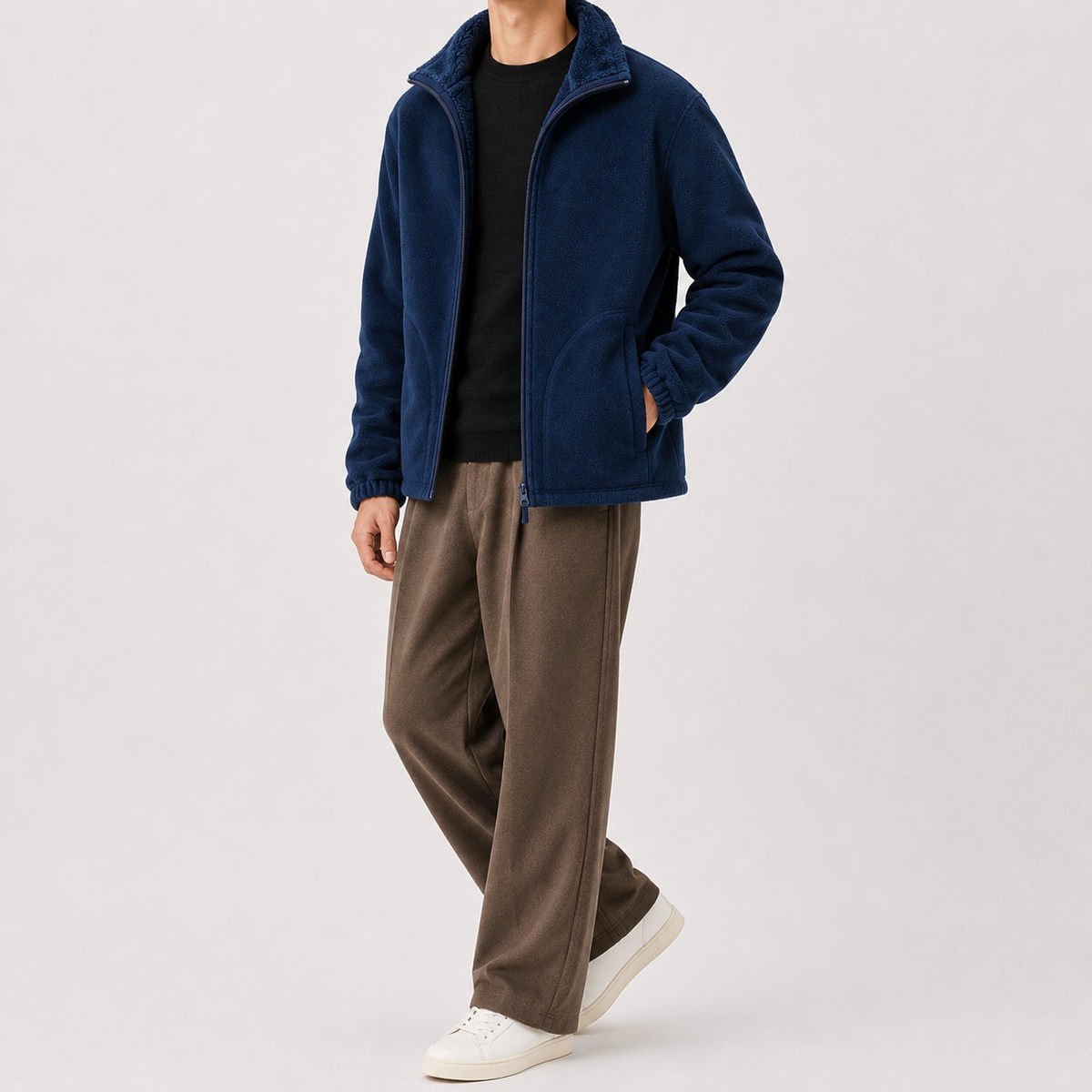 Men’s Reversible Fleece Jacket – Thickened Double-Sided Warm Casual Coat