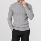 Men’s Cable Knit Jumper – Roll Neck Long Sleeve Knitted Pullover