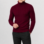 Men’s Cable Knit Jumper – Roll Neck Long Sleeve Knitted Pullover
