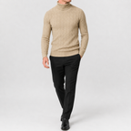 Men’s Cable Knit Jumper – Roll Neck Long Sleeve Knitted Pullover