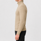 Men’s Cable Knit Jumper – Roll Neck Long Sleeve Knitted Pullover
