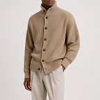 Men’s Roll Neck Cardigan – Knitted High Neck Button Front Jumper