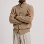 Men’s Roll Neck Cardigan – Knitted High Neck Button Front Jumper
