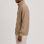 Men’s Roll Neck Cardigan – Knitted High Neck Button Front Jumper