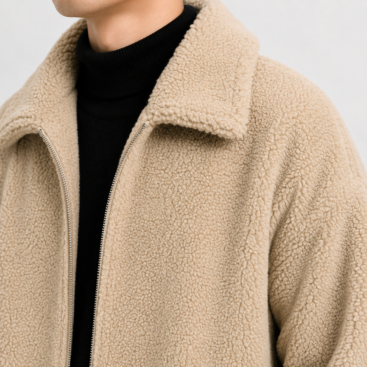 Men’s Sherpa Fleece Jacket – Loose Fit Plush Winter Coat