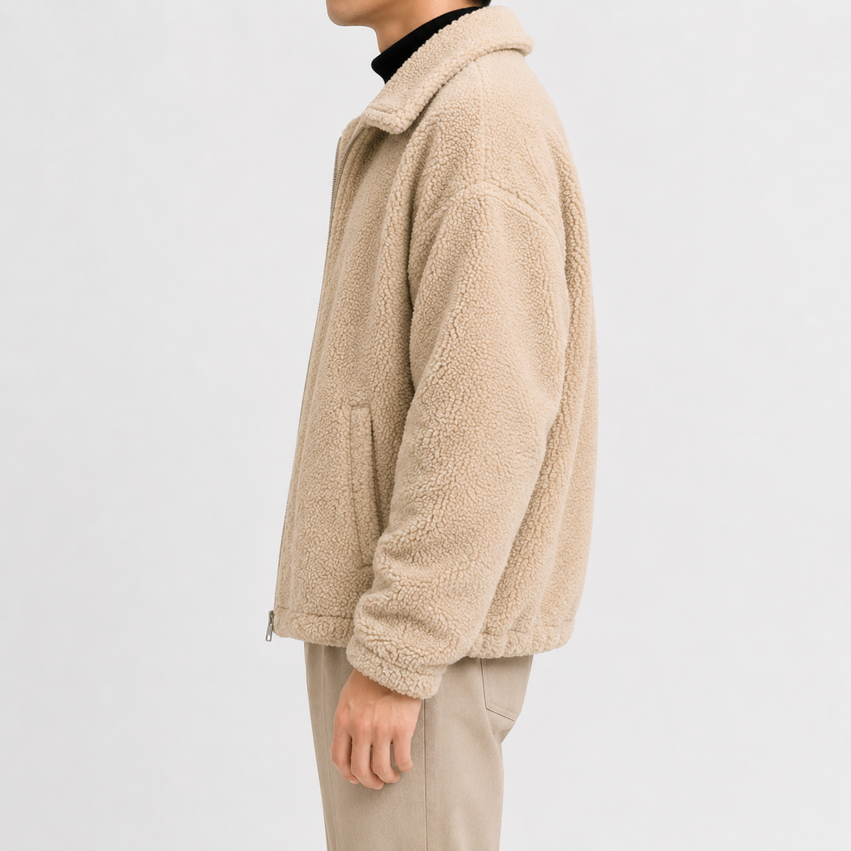 Men’s Sherpa Fleece Jacket – Loose Fit Plush Winter Coat