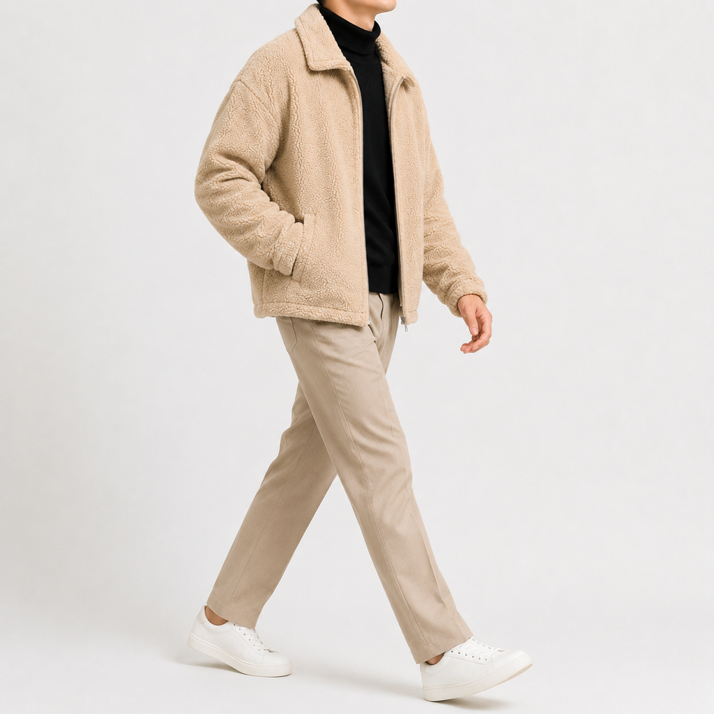 Men’s Sherpa Fleece Jacket – Loose Fit Plush Winter Coat