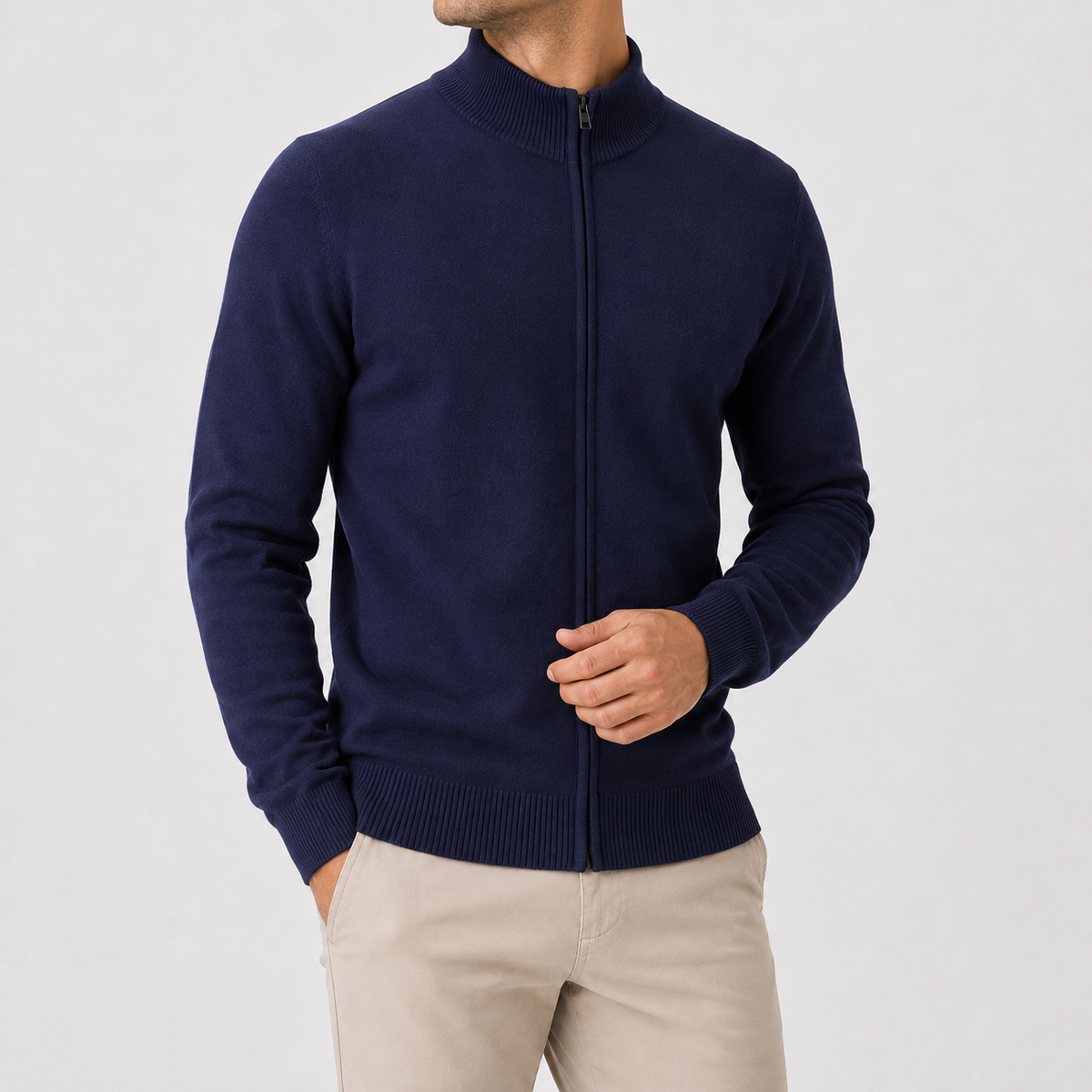Men’s Zip Up Cardigan – Stand Collar Knitted Casual Jumper