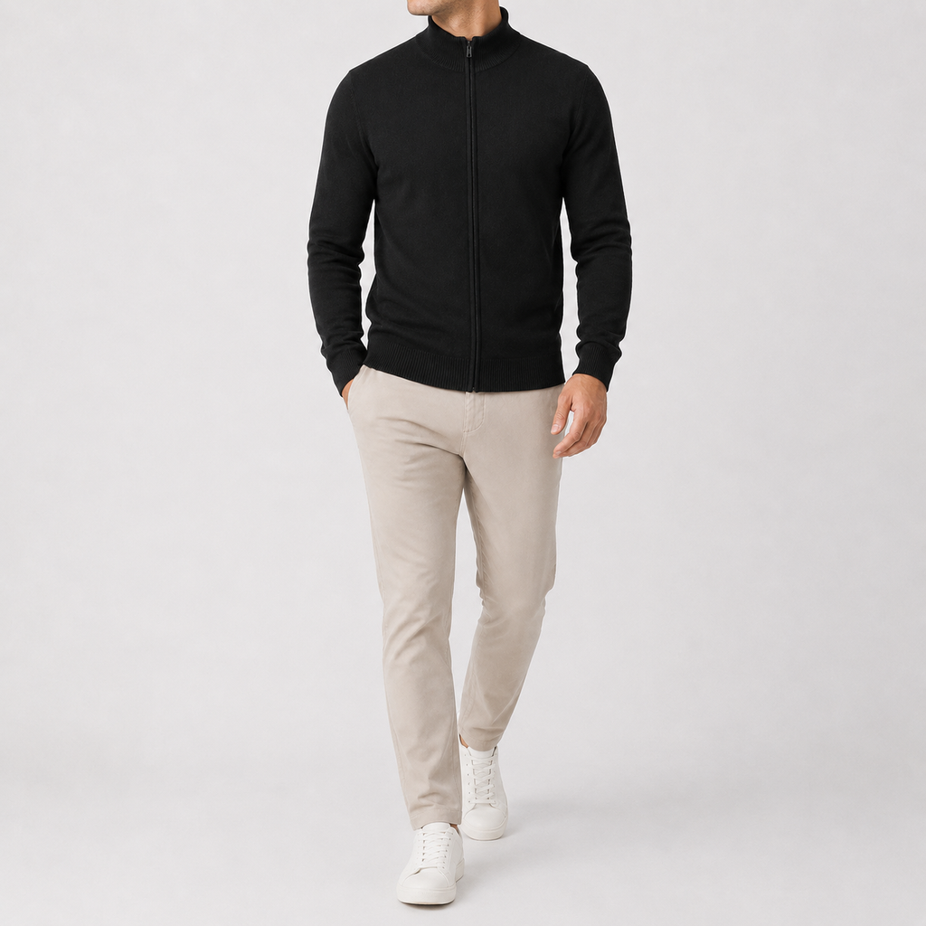 Men’s Zip Up Cardigan – Stand Collar Knitted Casual Jumper