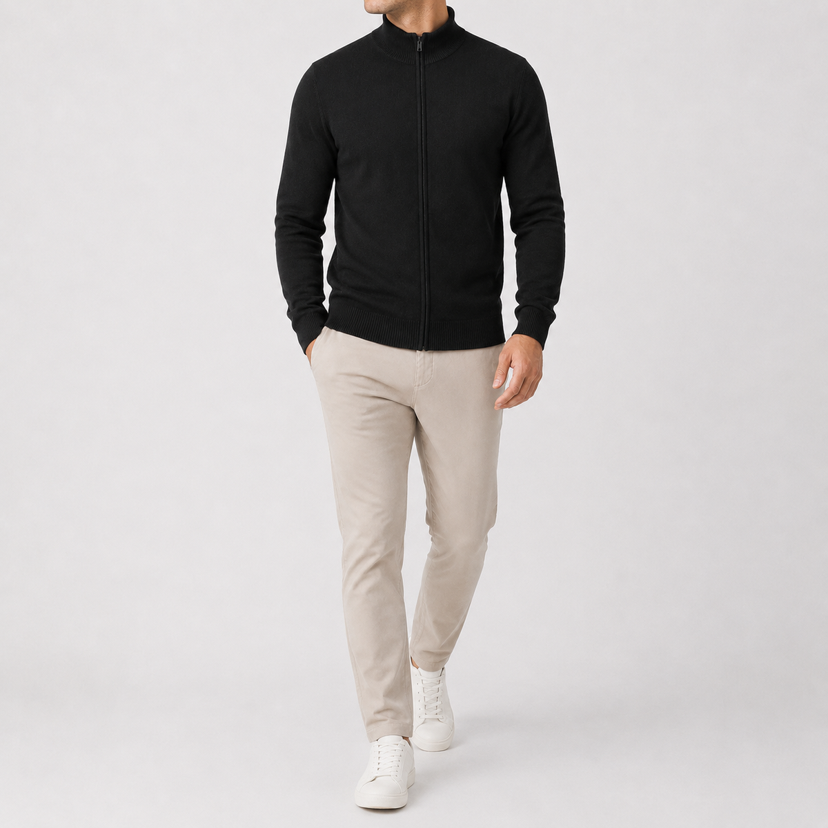 Men’s Zip Up Cardigan – Stand Collar Knitted Casual Jumper