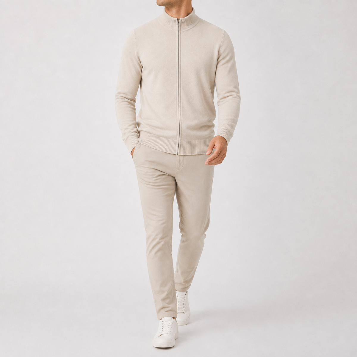 Men’s Zip Up Cardigan – Stand Collar Knitted Casual Jumper