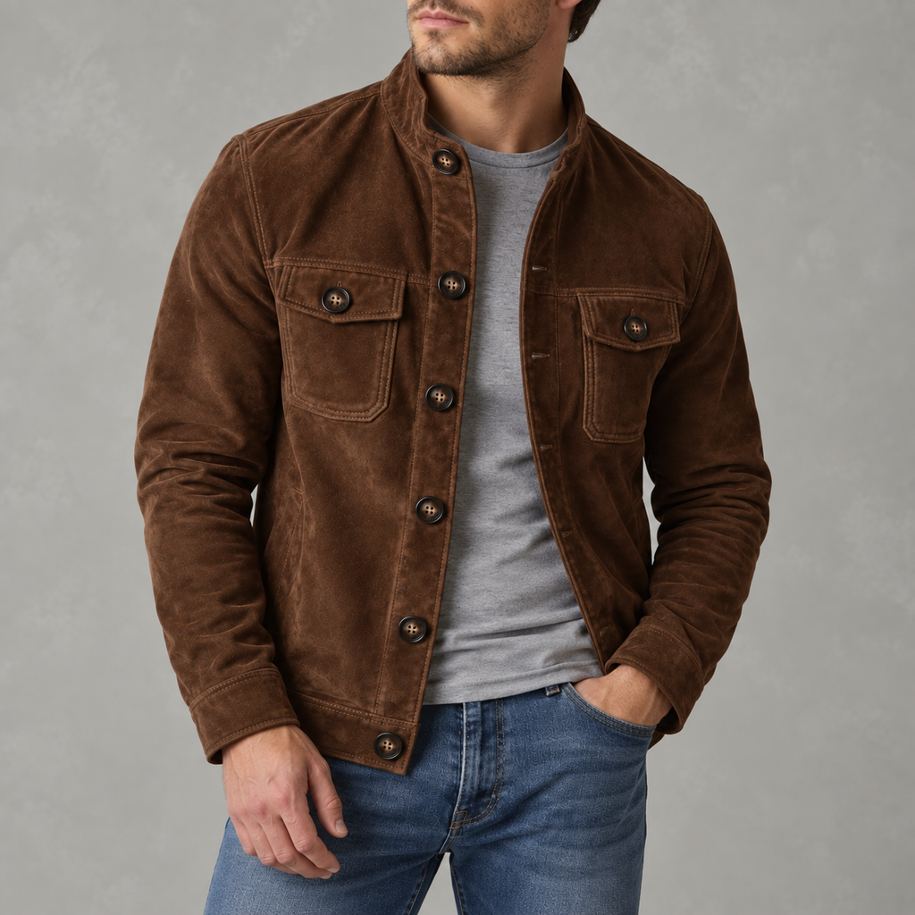Men’s Suede Jacket – Faux Suede Velvet Casual Bomber Jacket