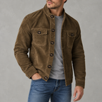 Men’s Suede Jacket – Faux Suede Velvet Casual Bomber Jacket