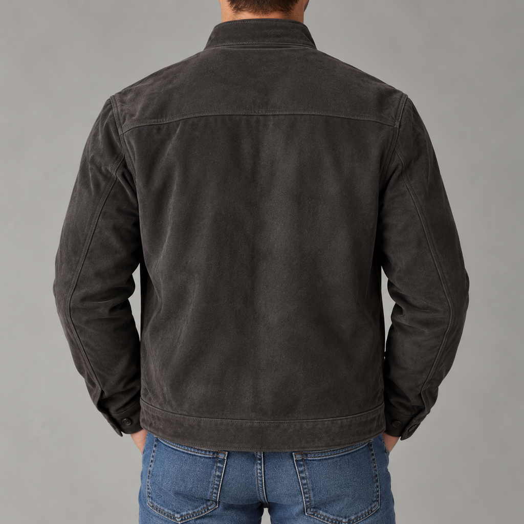 Men’s Suede Jacket – Faux Suede Velvet Casual Bomber Jacket