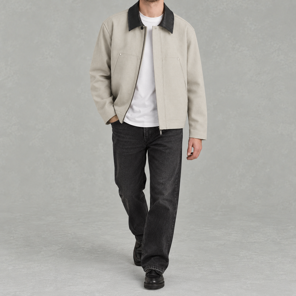 Men’s Suede Jacket – Vintage Colour Block Lapel Casual Jacket