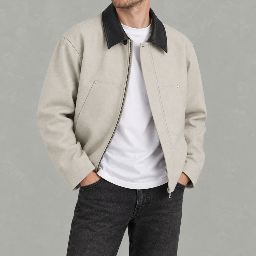 Men’s Suede Jacket – Vintage Colour Block Lapel Casual Jacket