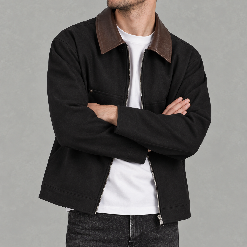 Men’s Suede Jacket – Vintage Colour Block Lapel Casual Jacket