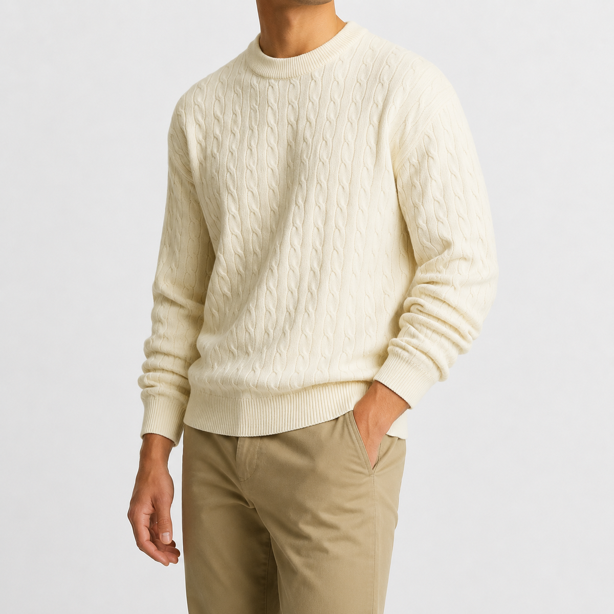 Men’s Cable Knit Jumper – Textured Knitted Long Sleeve Pullover
