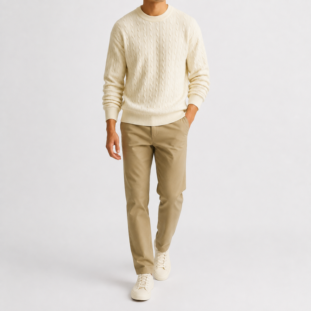 Men’s Cable Knit Jumper – Textured Knitted Long Sleeve Pullover