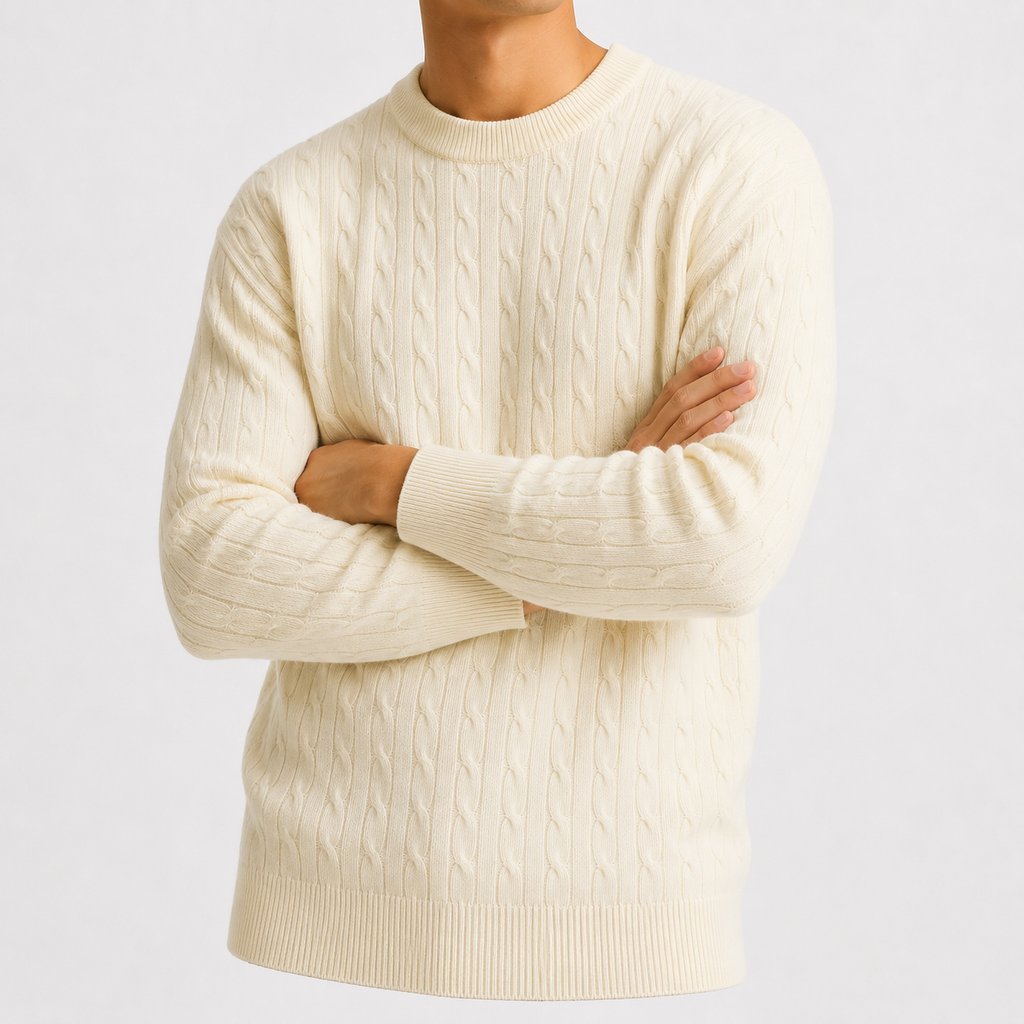 Men’s Cable Knit Jumper – Textured Knitted Long Sleeve Pullover