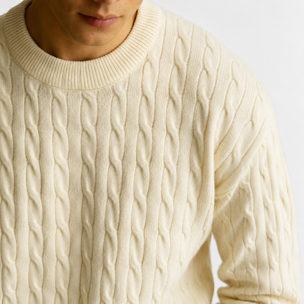 Men’s Cable Knit Jumper – Textured Knitted Long Sleeve Pullover