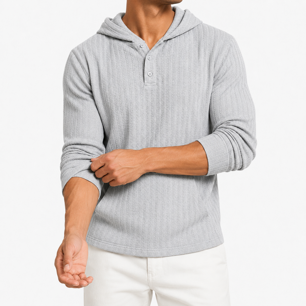 Men’s Textured Hoodie – Herringbone Jacquard Hooded Casual Jumper