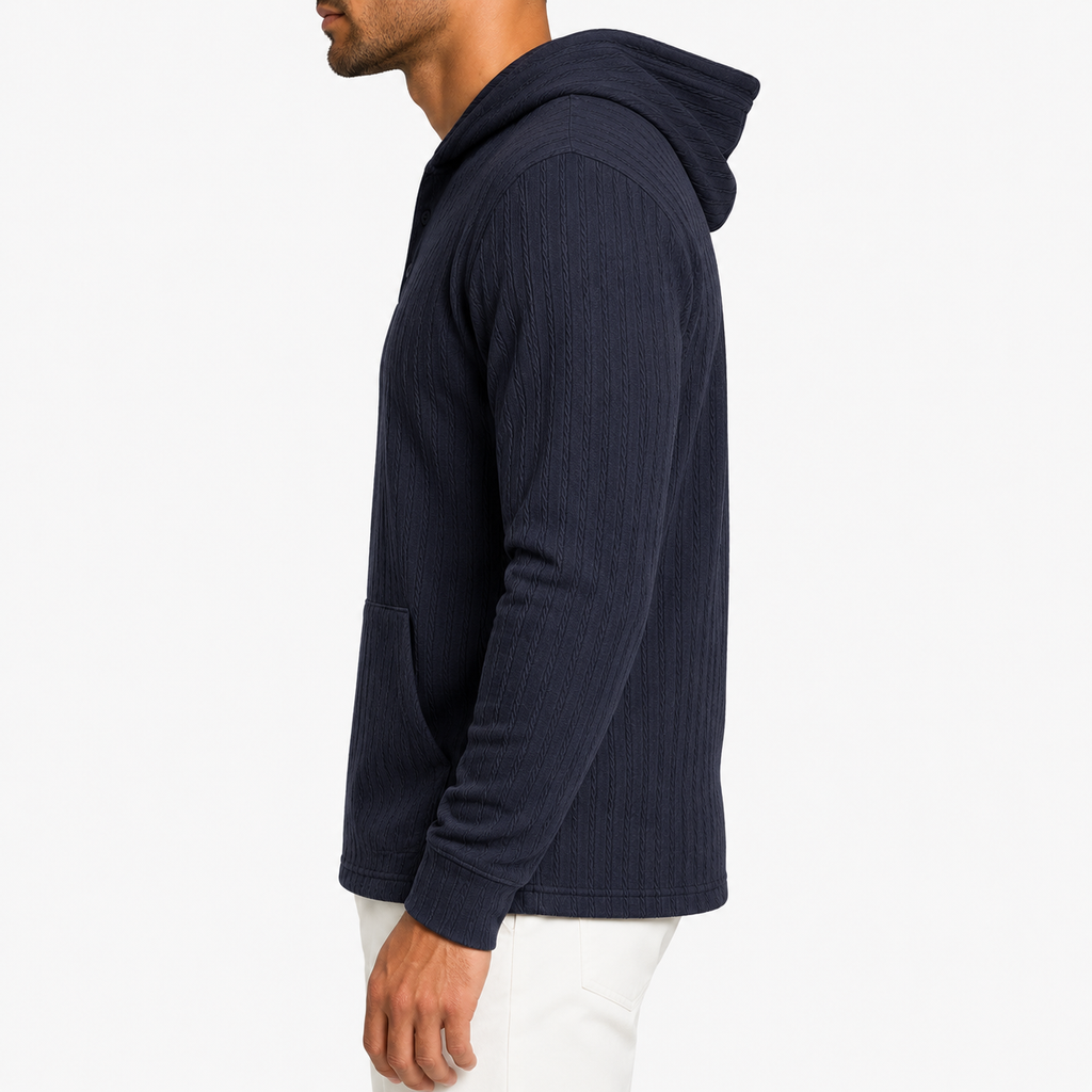 Men’s Textured Hoodie – Herringbone Jacquard Hooded Casual Jumper