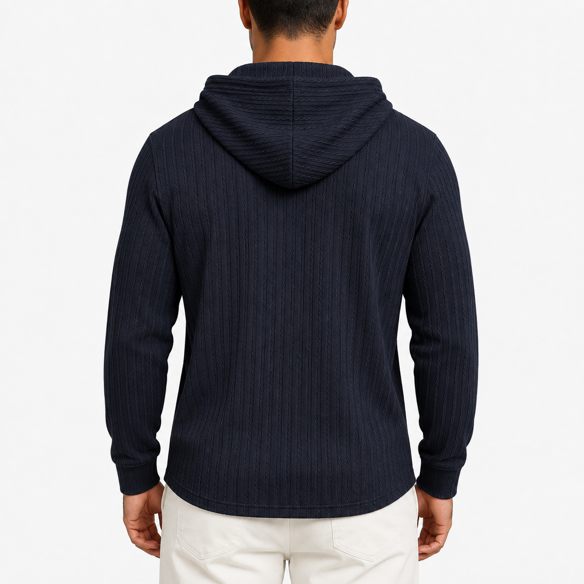 Men’s Textured Hoodie – Herringbone Jacquard Hooded Casual Jumper