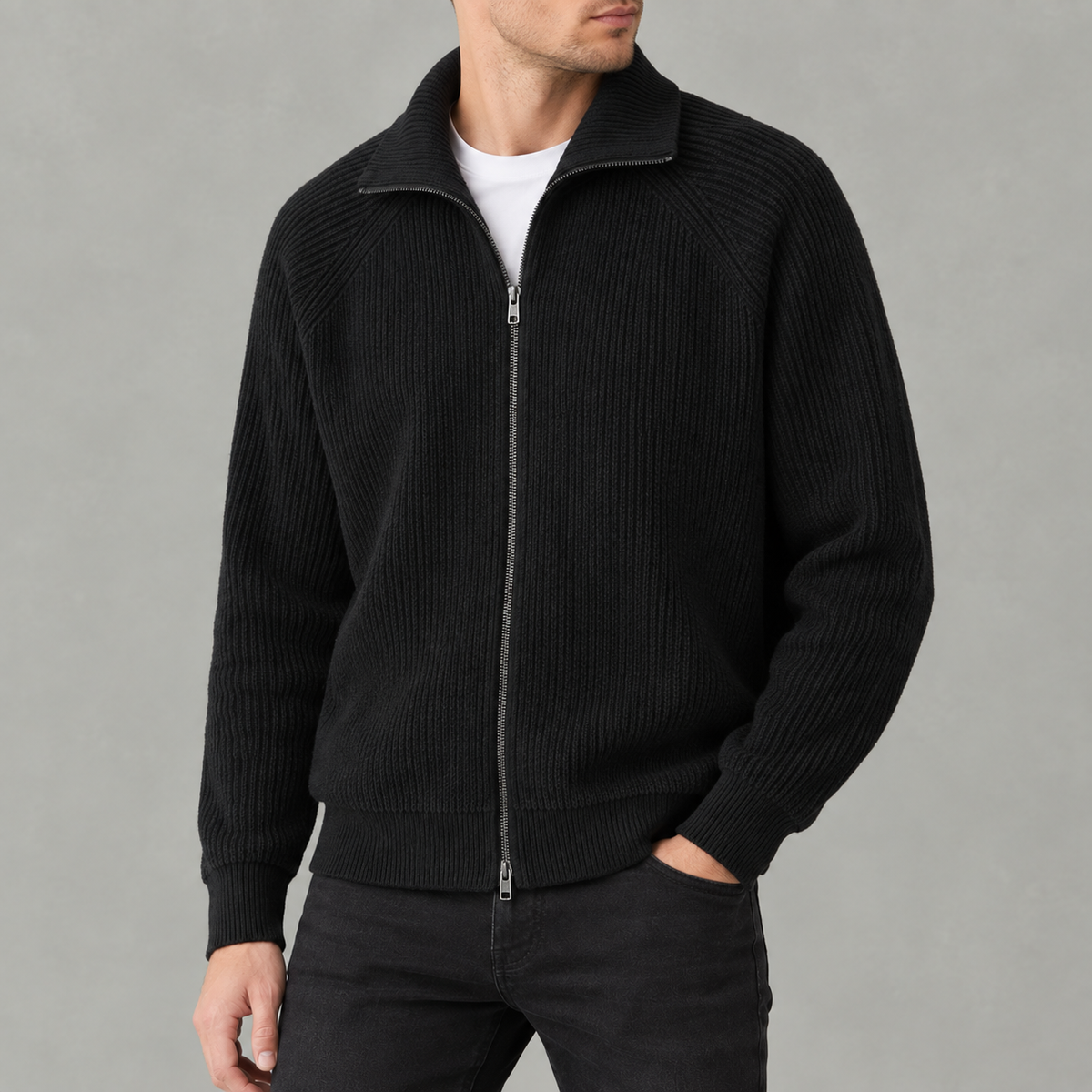 Men’s Turtleneck Cardigan – Full Zip Knitted Jumper with High Neck