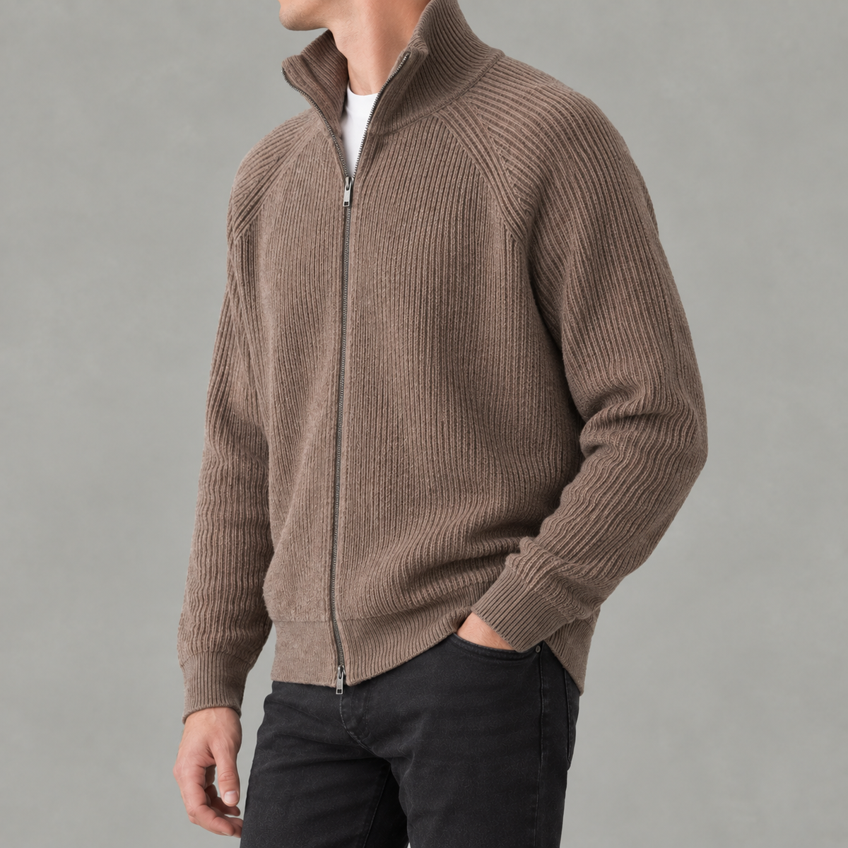 Men’s Turtleneck Cardigan – Full Zip Knitted Jumper with High Neck