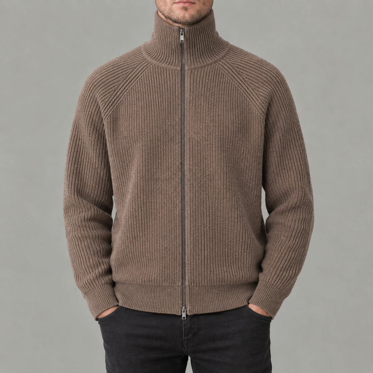 Men’s Turtleneck Cardigan – Full Zip Knitted Jumper with High Neck