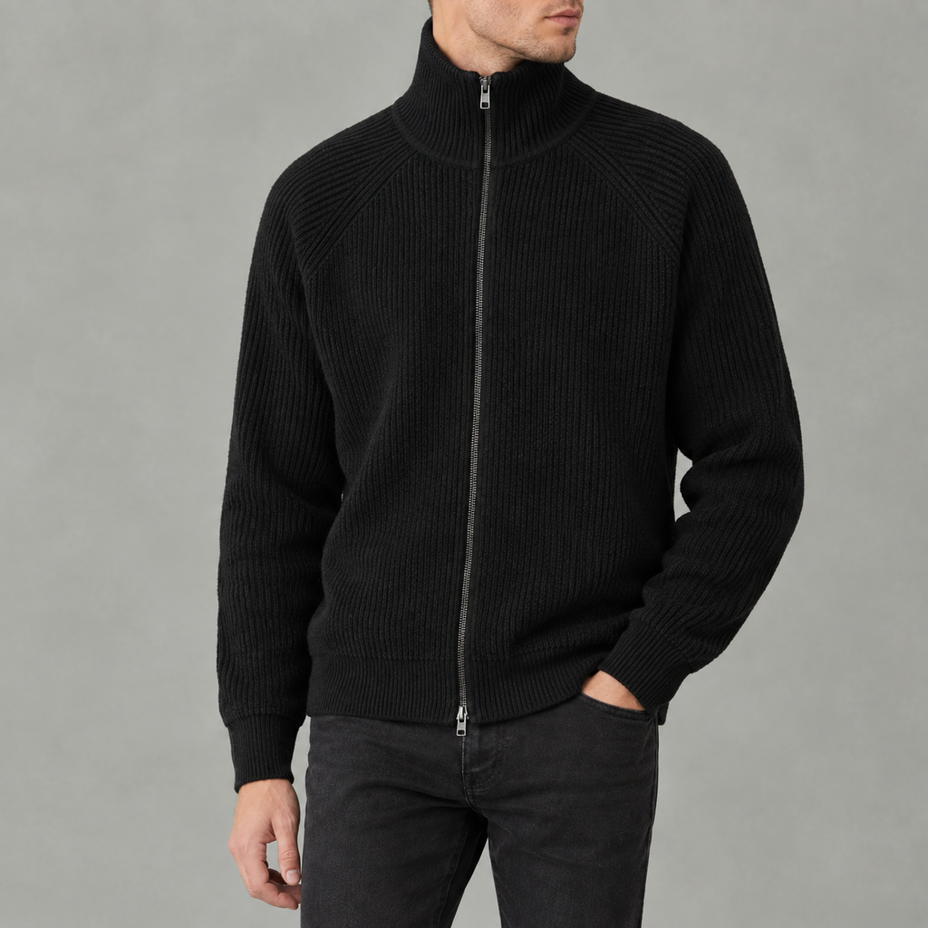 Men’s Turtleneck Cardigan – Full Zip Knitted Jumper with High Neck