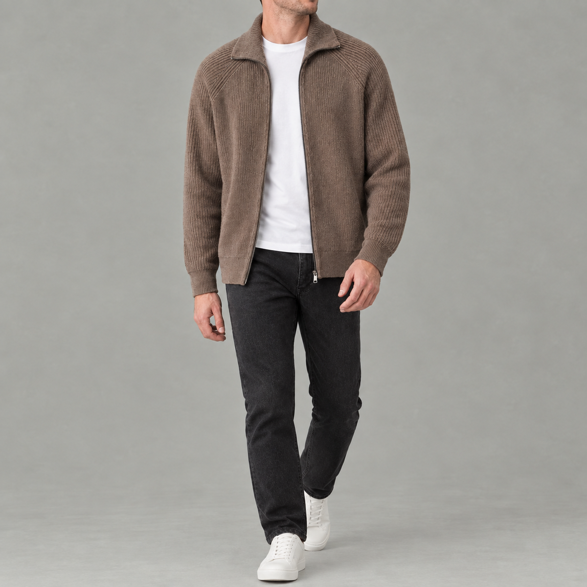 Men’s Turtleneck Cardigan – Full Zip Knitted Jumper with High Neck