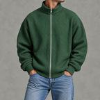 Men’s Waffle Knit Jacket – Stand Collar Full Zip Textured Casual Jacket