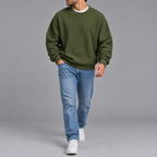 Men’s Waffle Knit Jumper – Relaxed Fit Textured Long Sleeve Pullover