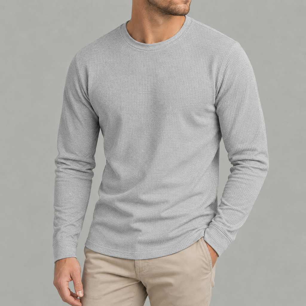 Men’s Waffle Knit Jumper – Round Neck Textured Long Sleeve Pullover