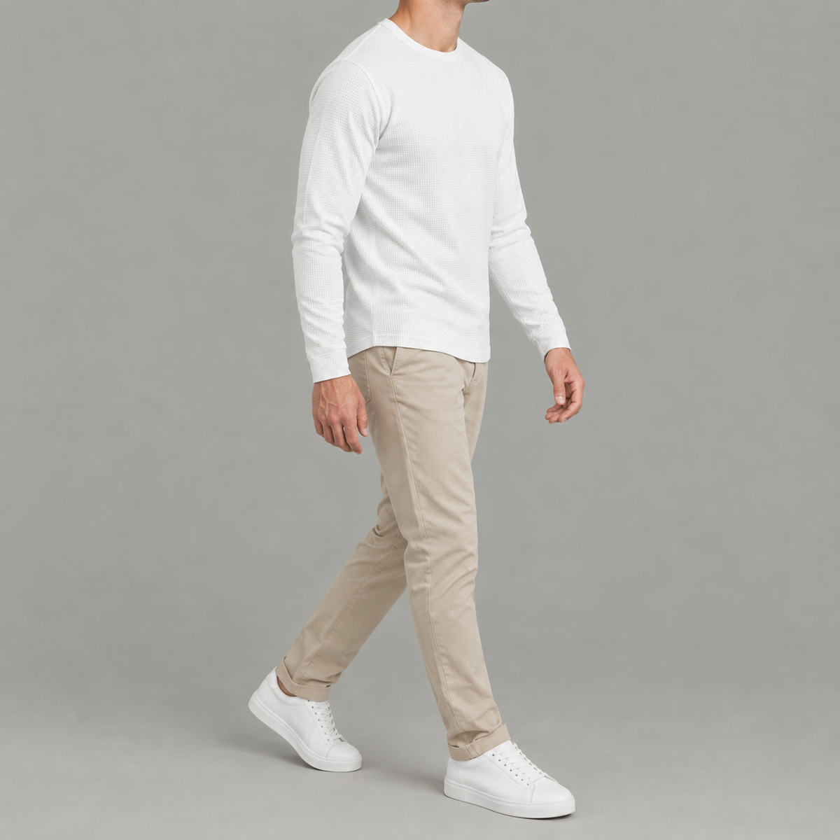 Men’s Waffle Knit Jumper – Round Neck Textured Long Sleeve Pullover