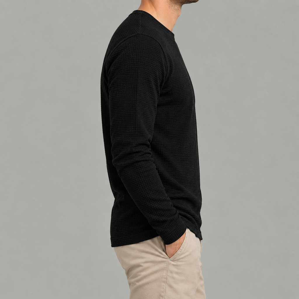 Men’s Waffle Knit Jumper – Round Neck Textured Long Sleeve Pullover