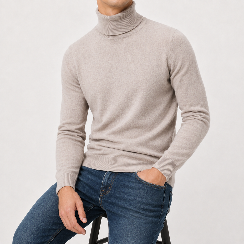 Men’s Turtleneck Jumper – Warm Knitted Roll Neck Pullover