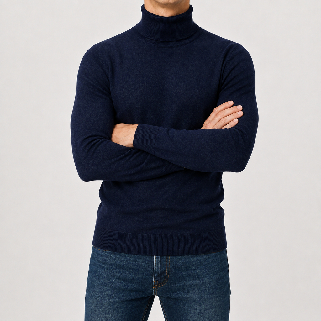 Men’s Turtleneck Jumper – Warm Knitted Roll Neck Pullover