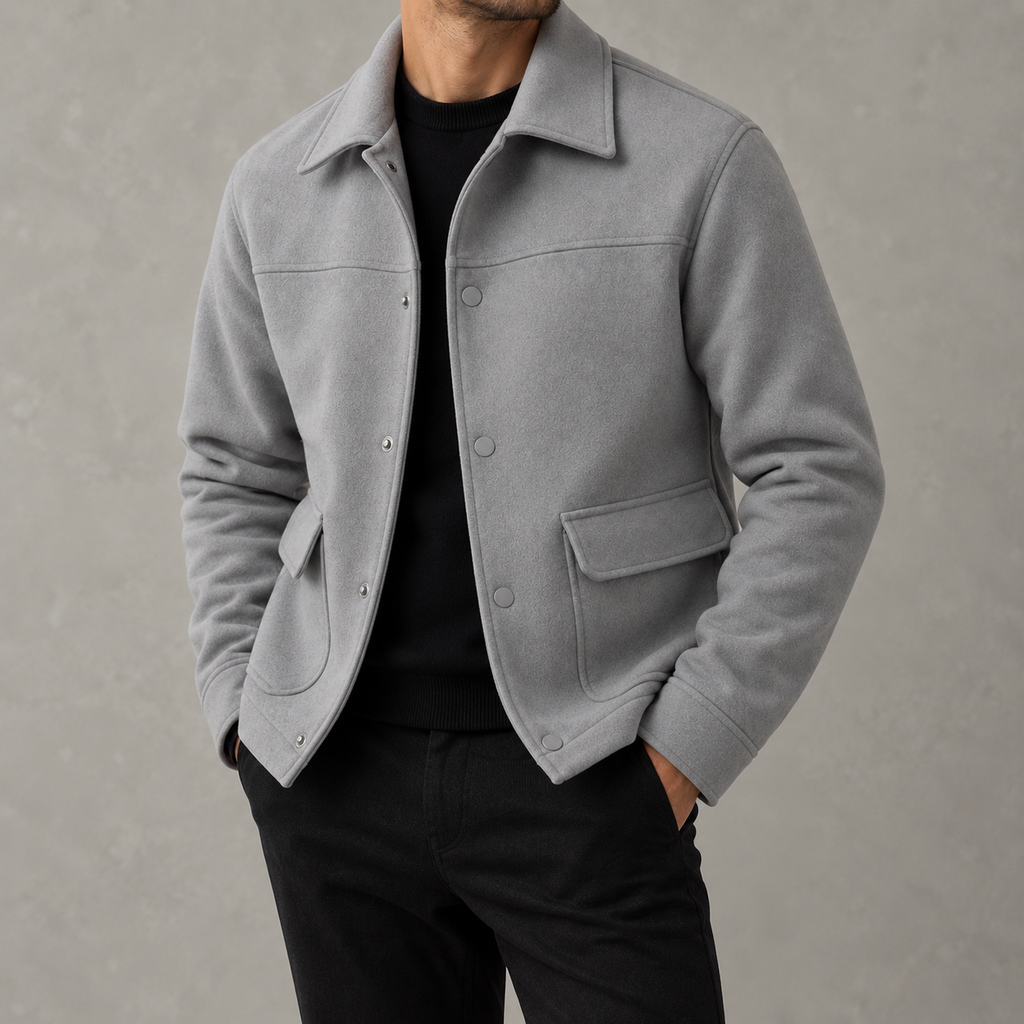 Men’s Wool-Style Jacket – Long Sleeve Lapel Collar Casual Jacket
