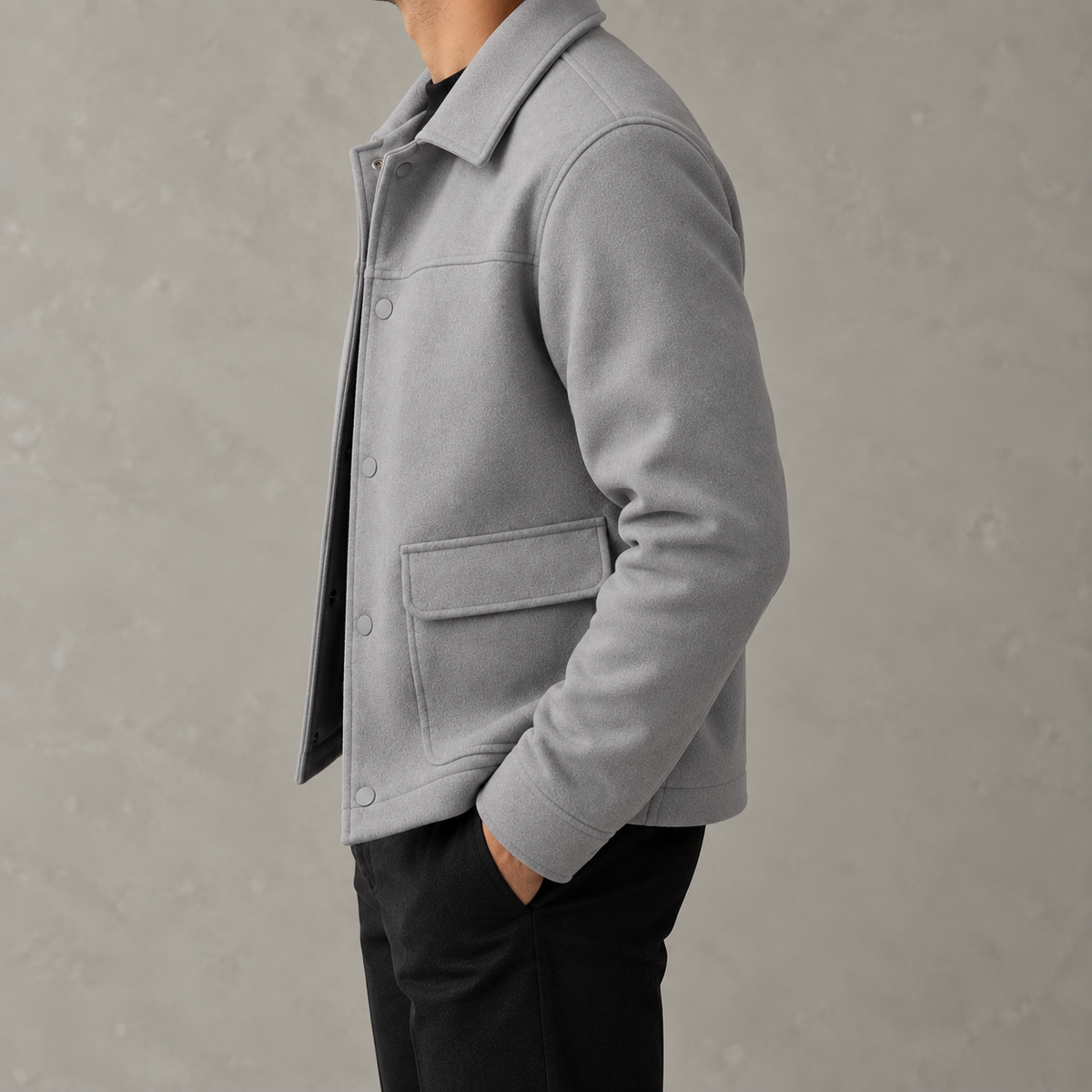 Men’s Wool-Style Jacket – Long Sleeve Lapel Collar Casual Jacket